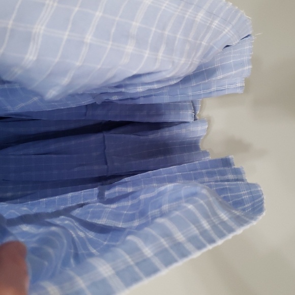 Fate Mini Dress Medium Plaid Blue White Ruffle Cap Sleeve Pockets Tiered Smocked - Picture 9 of 16